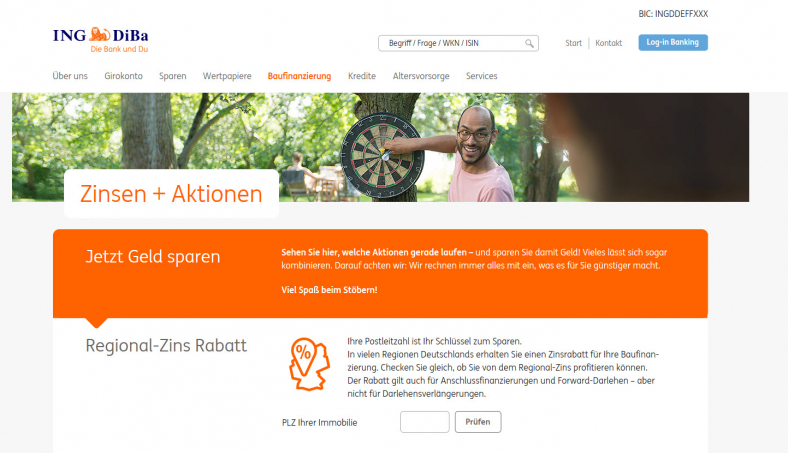Die ING DiBa Webseite im August 2017